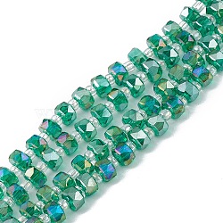 Transparent Electroplate Glass Beads Strands, Faceted, Rondelle, AB Color Plated, Green, 5.5x3.5~4mm, Hole: 1mm, about 100pcs/strand, 21.65~22.05 inch(55~56cm)(EGLA-F153-AB05)
