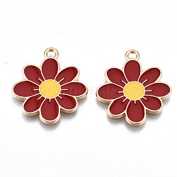 Eco-Friendly Alloy Enamel Pendants, Cadmium Free & Lead Free & Nickel Free, Flower, Light Gold, FireBrick, 23x20.5x1.2mm, Hole: 2mm(X-ENAM-Q437-041C-NR)