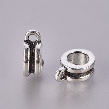 Tibetan Style Hangers, Bail Beads, Lead Free, Cadmium Free and Nickel Free, Flat Round, Antique Silver Color, Size: about 8mm wide, 11mm long, 4mm thick, 5mm inner diameter, hole: 2mm and 5mm