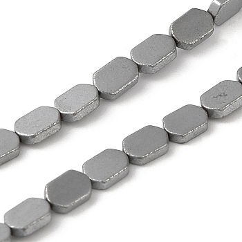 Electroplated Synthetic Non-Magnetic Hematite Beads Strands, Oval, Platinum Plated, 4.5~5x3~3.5x1mm, Hole: 0.5mm, about 85pcs/strand, 16.34''(41.5cm)