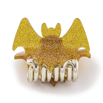 Halloween Bat Acrylic Claw Hair Clips for Women Girls, with Glitter Powder, Gold, 34.5x51x39.5mm