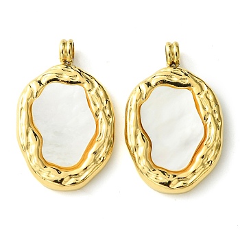 Ion Plating(IP) 304 Stainless Steel Pave Shell Pendants, Oval Charms, Real 14K Gold Plated, 24x15x2.8mm, Hole: 2.5mm