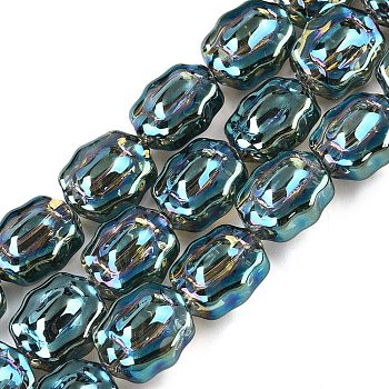 Electroplate Glass Beads Strands, Flower, Cadet Blue, 12x10x6~6.5mm, Hole: 1mm, about 55pcs/strand, 26.93''(68.4cm)