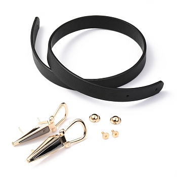 PU Leather Bag Handles Set, with Alloy and Iron Finding, for DIY Handbag Handles Making Supplie, Black, 62.4x1.9x0.3cm, Hole: 3mm