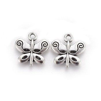 Tibetan Style Zinc Alloy Pendants, Butterfly with Word Create for you, Antique Silver, 13x13x1.5mm, Hole: 1.6mm