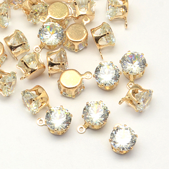 Cubic Zirconia Charms, with Brass Findings, Light Gold, 10x9x6mm, Hole: 1mm