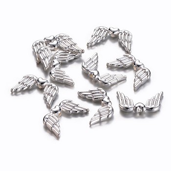 Tibetan Silver Beads, Lead Free & Cadmium Free, Angel Wing, Silver, 18.5x11x3.5mm, Hole: 1.5mm