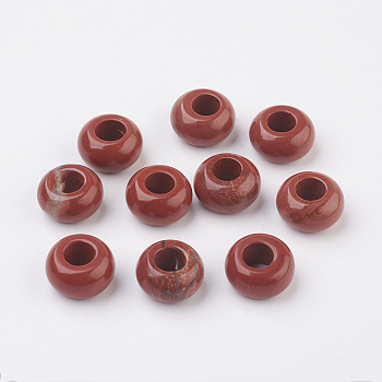 Natural Red Jasper European Beads, Large Hole Beads, Rondelle, 14x7~8mm, Hole: 6mm