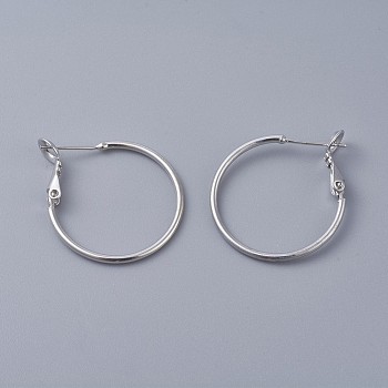 Brass Hoop Earrings, Ring, Platinum, 24x1.5mm, Pin: 0.7mm