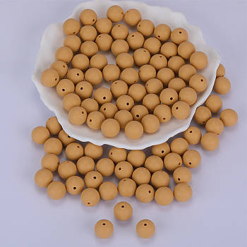 Round Silicone Focal Beads, Chewing Beads For Teethers, DIY Nursing Necklaces Making, Goldenrod, 15mm, Hole: 2mm