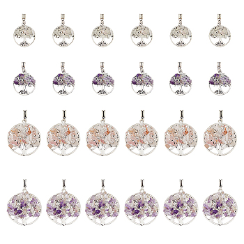 HOBBIESAY 24Pcs 4 Styles Natural Amethyst & Rose Quartz Chip Alloy European Dangle Charms, Tree of Life Charm, Antique Silver, 38~54.5mm, Hole: 4~5mm, 6pcs/style