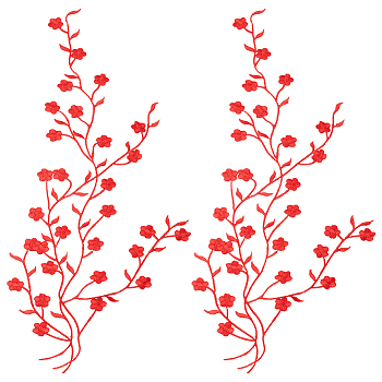 Cotton Embroidery Ornament Accessories, Appliques, Flower, Red, 450~470x1mm