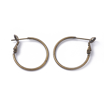 Brass Hoop Earrings, Ring, Antique Bronze, 24x1.5mm, Pin: 0.7mm