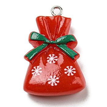Opaque Resin Pendants, Christmas Charms with Platinum Plated Iron Loops, Red, Bag, 29.5x19x8mm, Hole: 2mm