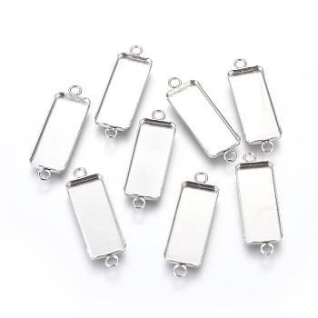 304 Stainless Steel Cabochon Connector Settings, Plain Edge Bezel Cups, Rectangle, Stainless Steel Color, Tray: 25x10mm, 34x11x2mm, Hole: 2mm