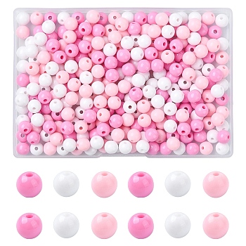 300Pcs 3 Colors Opaque Acrylic Beads, Round, Deep Pink, 8x7mm, Hole: 2mm, 100pcs/color