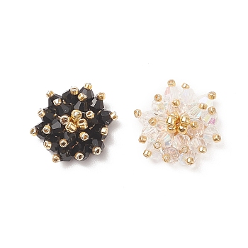 2Pcs 2 Color Glass Beads Cabochons, with Golden Iron Sieve Findings, Flower, Black and White, 12~18x15~16x6.5mm, 1Pc/color