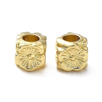 Rack Plating Alloy Beads, Long-Lasting Plated, Lead Free & Cadmium Free, Cube with Flower, Real 18K Gold Plated, 6x6x6mm, Hole: 3.2mm