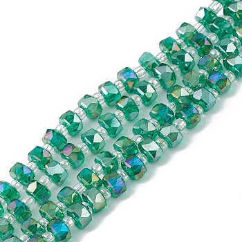Transparent Electroplate Glass Beads Strands, Faceted, Rondelle, AB Color Plated, Green, 5.5x3.5~4mm, Hole: 1mm, about 100pcs/strand, 21.65~22.05 inch(55~56cm)