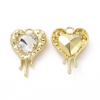 Rack Plating Alloy Glass Pendants, Cadmium Free & Lead Free & Nickle Free, Light Gold Tone Melting Heart Charms, Clear, 24x17x5mm, Hole: 2.5mm