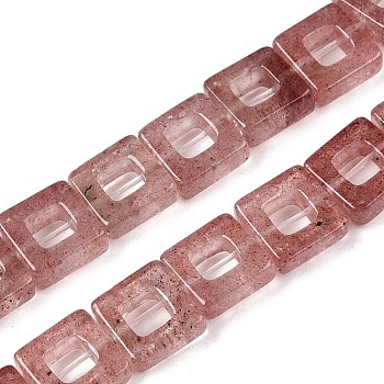 Natural Strawberry Quartz Beads Strands, Hollow Square, 10x10x3~4mm, Hole: 1mm, about 20pcs/strand, 8.07 inch(20.5cm)