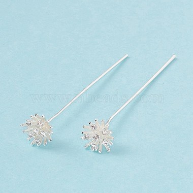 Brass Micro Pave Clear Cubic Zirconia Flower Head Pins(KK-G413-01S)-2