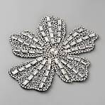 Felt & Rhinestone Embroider Thread Iron on/Sew On Patches, Cloth Appliques, Flower, Gray, 140x145x9mm(PATC-WH0023-30A)