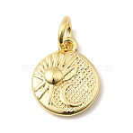 Brass Charms, Flat Round with Sun & Moon, Long-Lasting Plated, Rack Plating, with Jump Ring, Real 18K Gold Plated, 12x10x2mm, Hole: 3mm(KK-C139-01G)