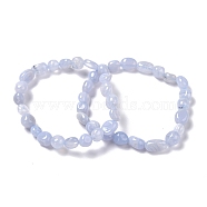 Natural Blue Lace Agate Beaded Stretch Bracelets, Tumbled Stone, Nuggets, Inner Diameter: 2 inch(5~5.2cm)(BJEW-F414-02B-12)