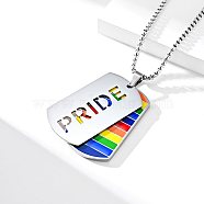 Rainbow Pride Necklace, Army Card with Pride Word Pendant Necklace for Men Women, Stainless Steel Color, 24.29 inch(61.7cm)(STAS-M292-01P)