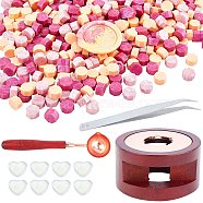 CRASPIRE DIY Stamp Making Kits, Including Seal Stamp Wax Stick Melting Pot Holder, Brass Wax Sticks Melting Spoon, Paraffin Candles and 304 Stainless Steel Beading Tweezers, Pink, 0.9cm, 511pcs/set(DIY-CP0003-88A)