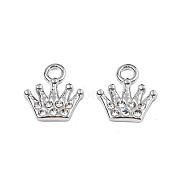 304 Stainless Steel Charms, with Crystal Rhinestone, Crown, Stainless Steel Color, 11.5x11x2mm, Hole: 2mm(STAS-N095-140)