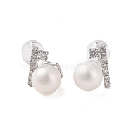 925 Sterling Silver Studs Earring, with Natural Pearl, Platinum, 10x8mm(EJEW-H002-23P)