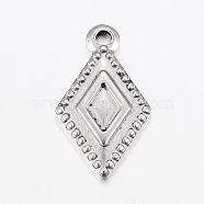 304 Stainless Steel Pendants, Rhombus, Stainless Steel Color, 16x9x1.5mm, Hole: 1.2mm(STAS-G172-40P)
