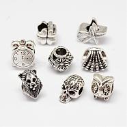 Mixed Shaped Alloy European Beads, Large Hole Beads, Antique Silver, 10~14x8~11x6.5~9.5mm, Hole: 4.5~5mm(PALLOY-K206-M-AS)