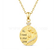 SHEGRACE Adorable 925 Sterling Silver Pendant Necklaces, with Grade AAA Cubic Zirconia, Flat Round with Word, Golden, 15.7 inch(40cm)(JN653C)
