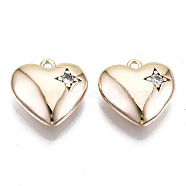 Brass Micro Clear Cubic Zirconia Pendants, Nickel Free, Heart Shape with Star, Real 18K Gold Plated, 15x15x5mm, Hole: 1.4mm(KK-R116-038-NF)