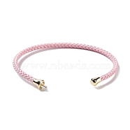 Stainless Steel Cuff Bangle Making, with Golden Tone Brass Finding, for Half Drilled Beads, Pink, Inner Diameter: 1-3/4x2-3/8 inch(4.6x6cm), Pin: 1mm(MAK-C004-01G-13)