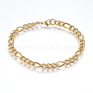 304 Stainless Steel Chain Anklets, with Lobster Claw Clasps, Golden, 8-5/8 inch(220mm)x6mm(AJEW-I039-03G)
