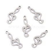 201 Stainless Steel Pendants, Treble Clef, Stainless Steel Color, 24x10x1mm, Hole: 1.6mm(STAS-K003-02P)