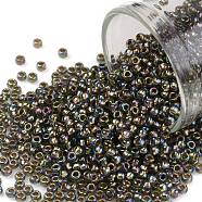 TOHO Round Seed Beads, Japanese Seed Beads, (999) Gilt Lined AB Black Diamond, 11/0, 2.2mm, Hole: 0.8mm, about 1110pcs/bottle, 10g/bottle(SEED-JPTR11-0999)