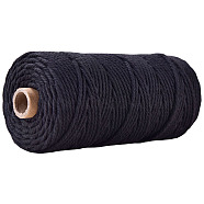 100M Cotton String Threads for Crafts Knitting Making, Black, 3mm, about 109.36 Yards(100m)/Roll(KNIT-YW0001-01N)