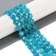 Natural Amazonite Dyed  Beads Strands, Faceted Pentagonal Cut, Flat Round, with Seed Beads, Dark Turquoise, 10~10.5x5~6mm, Hole: 1mm, about 32~33pcs/strand, 15.75''(40cm)(G-C116-A23-01B)