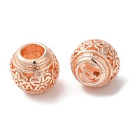 Rack Plating Alloy European Beads, Cadmium Free & Nickel Free & Lead Free, Large Hole Beads, Round with Flower, Rose Gold, 11x9mm, Hole: 5mm(PALLOY-S189-07RG)