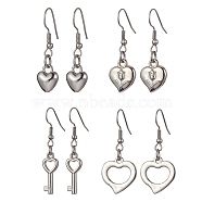 CCB Plastic Heart Dangle Earrings, 304 Stainless Steel Earrings, Stainless Steel Color, 35~44.5x9~18mm(EJEW-JE05500)