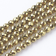 Non-Magnetic Synthetic Hematite Beads Strands, Vacuum Plating, Faceted(64 Facets), Round, Golden Plated, Gold, 3mm, Hole: 1mm(G-G092-3mm-1)