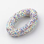 Polymer Clay Rhinestone Beads, Oval, Colorful, 34.5~35x21.5~22x6.5mm, Hole: 1.5mm(X-RB-S047-03)
