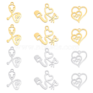 DICOSMETIC 12Pcs 6 Style Ion Plating(IP) 201 Stainless Steel Pendants, Laser Cut, Heart, Golden & Stainless Steel Color, 2pcs/style(STAS-DC0004-51)