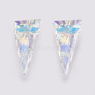 K9 Glass Rhinestone Pendants, Imitation Austrian Crystal, Faceted, Triangle, Crystal AB, 28x14x7~7.5mm, Hole: 1.6mm(GLAA-K034-J01)