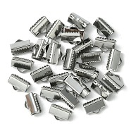 304 Stainless Steel Ribbon Crimp Ends, Stainless Steel Color, 7x10mm, Hole: 1.5x2mm(STAS-YW0001-78C)